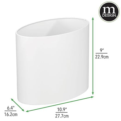 mDesign Stainless Steel Metal Oval Trash Can, 7.9 Liter/2.09 Gallon Wastebasket, Garbage Basket Bin for Bathroom, Bedroom, Kitchen, Home Office, Holds Waste and Recycle, Mirri Collection, White
