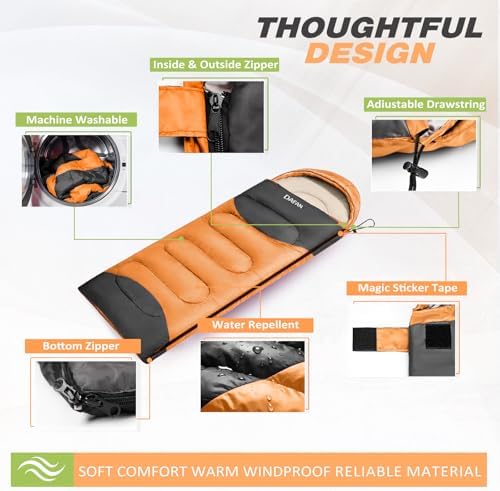 Lightweight Sleeping Bag for Adults, 3-Season Waterproof Backpacking Sleeping Bags with Compression Sack, Comfort Temp 50–68°F, Portable Camping Essential Gear for Travel, Hiking, Outdoor, Indoor