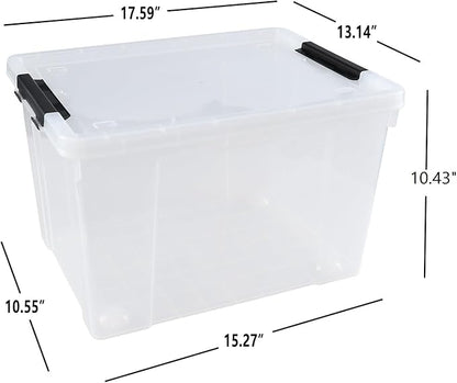 4 Pack Clear Storage Latch Bin with Lid, 34 L Plastic Wheeled Storage Box