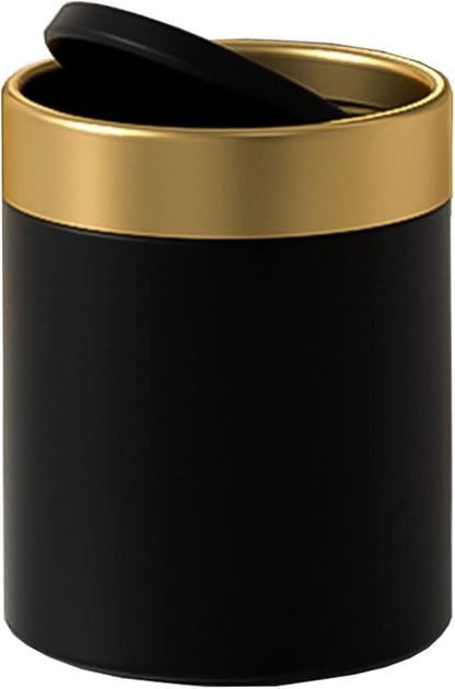 Mini Trash Can with Lid, Metal Small Tiny Mini Trash Bin Can, Mini Countertop Trash Cans for Desk Car Office Kitchen, Swing Top Trash Bin 1.5 L/0.40 Gal (Black)