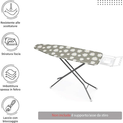 Encasa XO Ironing Board Cover and Pad 28"x12" - Thick 3mm Felt Padding, Drawstring Tightening & Lock, Easy Fit, Scorch & Stain Resistant, Fits Mini Ironing Board - Daisy Grey