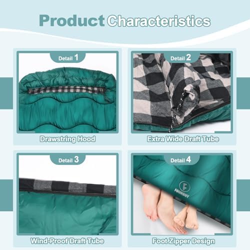 0 Degree Cotton Flannel Double Sleeping Bag for Adults