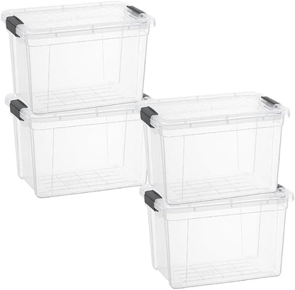 Superio Clear Storage Bins with Lids, Stackable Deep Storage Boxes with Latches and Handles, Extra Small, 4 Pack, Deep Containers for Home, Garage, and Kitchen