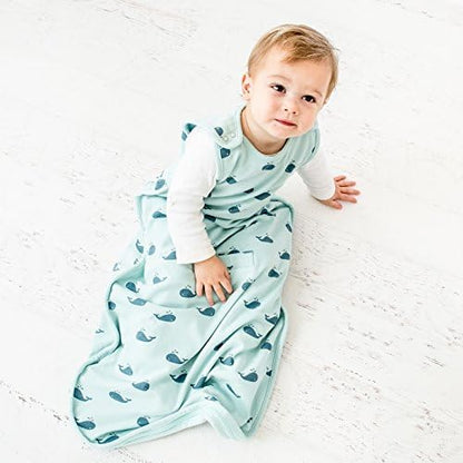 Woolino 4 Season Ultimate Baby Sleep Sack – Merino Wool Baby Sleeping Bag, Organic Cotton Outer, Temperature Regulating Wearable Blanket, All Season, 2 Months–2 Years - Whales
