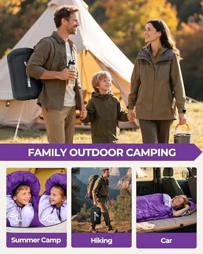 Sportneer Sleeping Bag, 3 Seasons Warm Cold Weather Sleeping Bags for Adults Kids Boys Girls with Compression Sack- Lightweight Camping Essentials Gear Accessories, Backpacking, Hiking