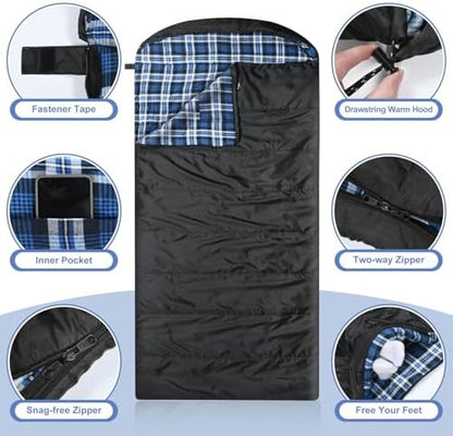 Cotton Flannel Sleeping Bag for Adults, Lightweight Sleeping Bag