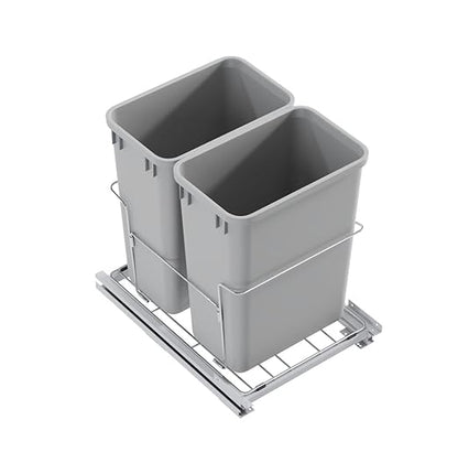 Dowell B18 Aluminum Base Wastebasket Pullout with Door Mount and Two 35Qt/9Gal Plastic Bins (4012 0218+35x2)