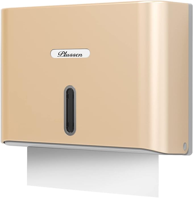 Paper Towel Dispenser Wall Mount, Adhesive No Drilling Multifold Trifold C Fold Commercial Hand Towel Dispenser,Gold
