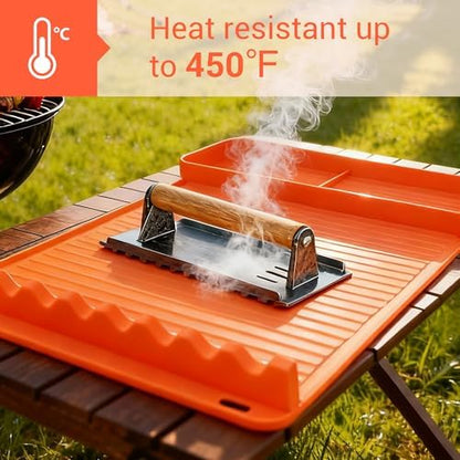 Heat Resistant Silicone Grill Mat for Blackstone - 2Pack 16x11.5'' Non-Slip BBQ Tool Mat, Outdoor Cooking Camping & Tailgating, for Men Grilling（Orange）