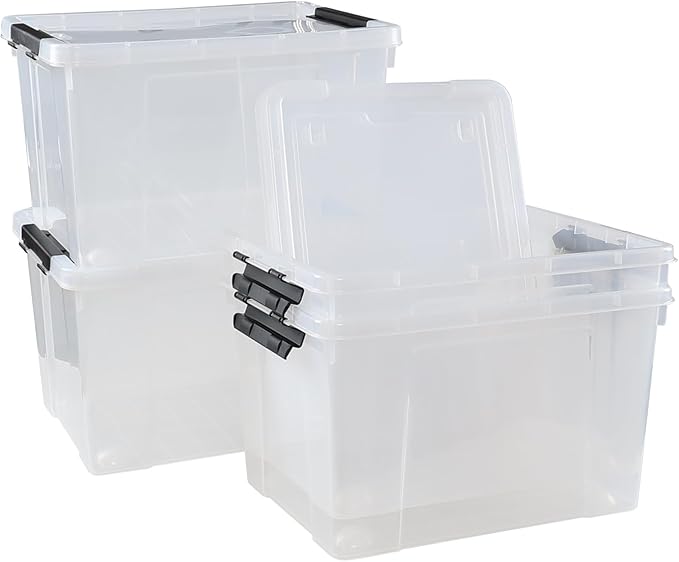 Pekky 34 Quart Clear Storage Bins with Lid, 4 Pack Latching Box Totes