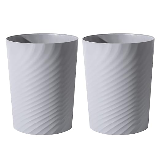 UUJOLY Plastic Small Trash Can Wastebasket, Garbage Container Basket for Bathrooms, Laundry Room, Kitchens, Offices, Kids Rooms, Dorms, (Grey, 1.8 Gallon/2 Pack)