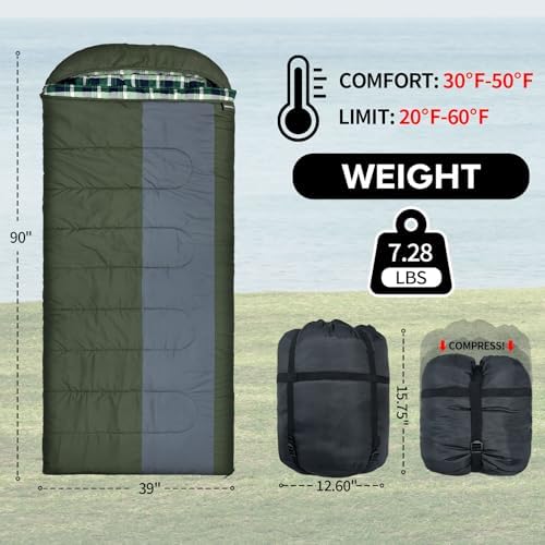 0 Degree Sleeping Bags Waterproof for Adults, Cold Weather Machine Washable Sleeping Bag with Compression Sack for 3-4 Season Camping Outdoor