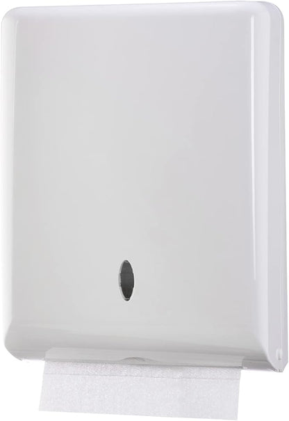 Commercial Paper Towel Dispenser Wall Mount, Holds 500 Multifold, Trifold, Z Fold, C Fold Hand Towels for Bathroom/Restroom, Office, Shop, or Home (White)