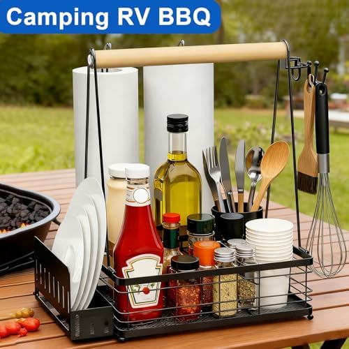 Grill Caddy BBQ for outdoor grill, with Plate Holder/2Paper Towel Holder