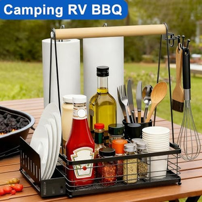 Grill Caddy BBQ for outdoor grill, with Plate Holder/2Paper Towel Holder