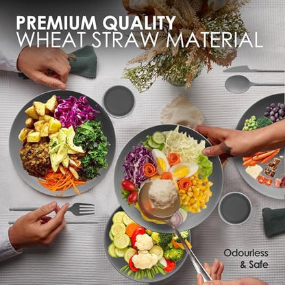 Wheatstraw Dinnerware Set For 4 - Dishwasher Microwave Plates For Heating Food - Unbreakable Wheat Straw Plates And Bowls sets - Replace Plastic Dinnerware Set - Camping Dishes Set