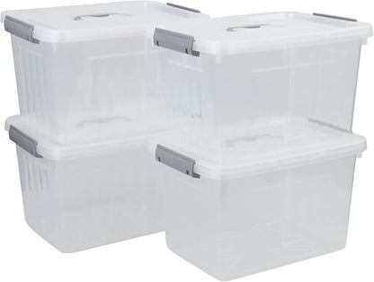 4-Pack Clear Plastic Storage Latch Box with Lids, 10 L