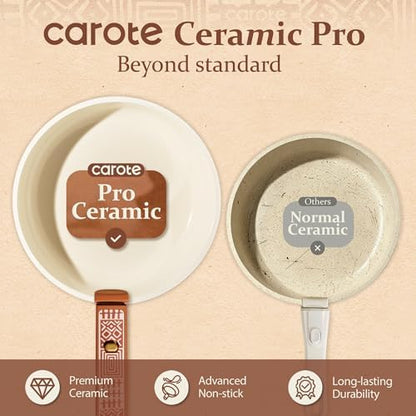 CAROTE 21pcs Ceramic Cookware Set, Pots and Pans Set with Detachable Handle