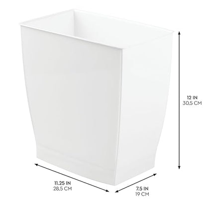 iDesign,Plastic Spa Rectangular Trash, Waste Basket Garbage Can for Bathroom, Bedroom, Home Office, Dorm, College, 2.5 Gallon, White