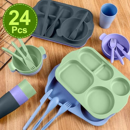 Honoson 24pcs Wheat Straw Dinnerware, Unbreakable, Assorted Color