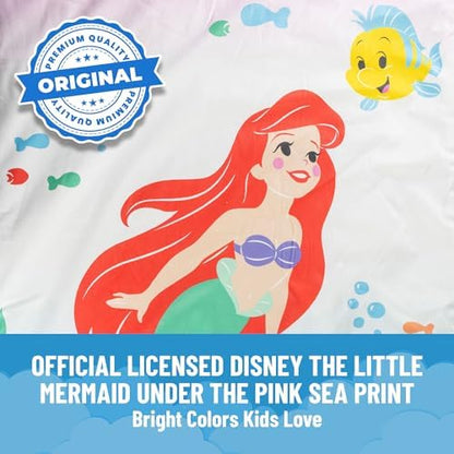 Jay Franco Kids Slumber Bag and Pillow - 54 x 27 Inch Comfy Indoor Sleeping Bag for School and Sleepovers, 2 Piece Set, Multi - The Little Mermaid