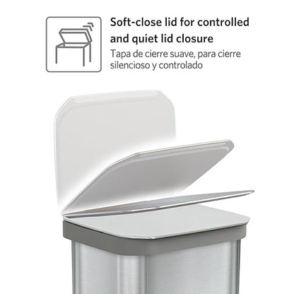 Glad Stainless Steel Step Trash Can, Series 2 with Clorox Protection - Large Metal Kitchen Garbage Bin with Soft Close Lid, Foot Pedal and Waste Bag Roll Holder, 13 Gallon