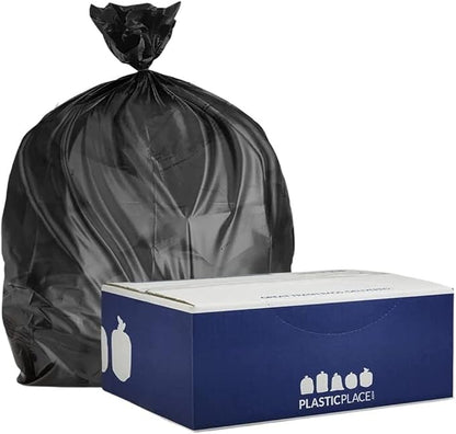 Plasticplace 12-16 Gallon Trash Bags │ 8 Microns │ Black High Density Liners │ 24" x 33" (1000 Count)