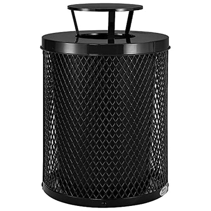 Global Industrial Outdoor Diamond Steel Trash Can with Rain Bonnet Lid and Plastic Liner, 36 Gallon Capacity, Black, Thermoplastic Coating, 23-1/2" Diameter, 40-1/2"H