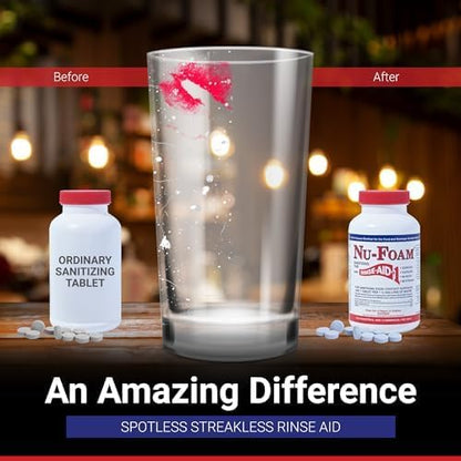 Nu-Foam Sanitizing Tablets for Bar Glassware – Superior Rinse Aid - Hand Washing Bar, Brewery Supplies - Spotless Serving Glasses - Professional - 4 Pack 400 Tablets/ 2,400 Quarts Sanitizing Solution