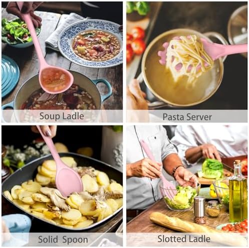 P&P CHEF Pink Kitchen Utensils, Silicone Cooking Utensil Set of 7