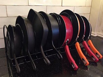 Heavy-Duty Pots and Pans Organizer | 5-Tier Cookware & Lid Storage Rack | Free-Standing or Wall-Mount | Kitchen Organizer for Cast Iron Skillets, Pots, Frying Pans, Lids | Red