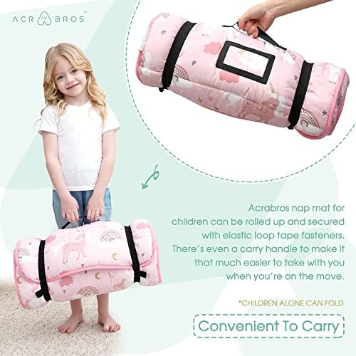 ACRABROS Toddler Nap Mat with Pillow and Blanket, Large Rolled Napping Mats,Slumber Bags for Boys Girls,Kids Sleeping Bag for Daycare, Preschool Travel
