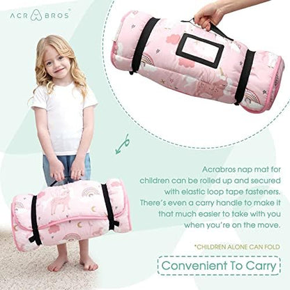 ACRABROS Toddler Nap Mat with Pillow and Blanket, Large Rolled Napping Mats,Slumber Bags for Boys Girls,Kids Sleeping Bag for Daycare, Preschool Travel