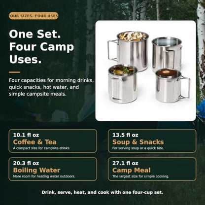 KOKKOYA Stainless Steel Camping Cups Mug Small Backpacking Bush Pot Set