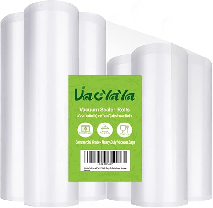 VacYaYa 6 Pack 8"x20'(3Rolls) and11"x20' (3Rolls) Vacuum Sealer Bags Rolls with BPA Free and Heavy Duty,Commercial Grade Vaccume Seal Bags Rolls Work with Any Types Vacuum Sealer