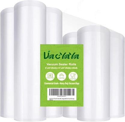 VacYaYa 6 Pack 8"x20'(3Rolls) and11"x20' (3Rolls) Vacuum Sealer Bags Rolls with BPA Free and Heavy Duty,Commercial Grade Vaccume Seal Bags Rolls Work with Any Types Vacuum Sealer