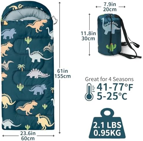 Kids Sleeping Bags - Camping Sleeping Bags with Carry Bag - Compact Sleeping Bag for Hiking, Backpacking 3 Season Warm & Cool Weather, Lightweight Waterproof Outdoor Travel for Boys Girls