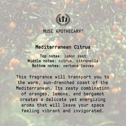 Muse Apothecary Home Ritual Active Odor Eliminator Spray - Furniture Deodorizer Spray & Bathroom Odor Eliminator for Home - Essential Oil Air Freshener - 4oz, Mediterranean Citrus