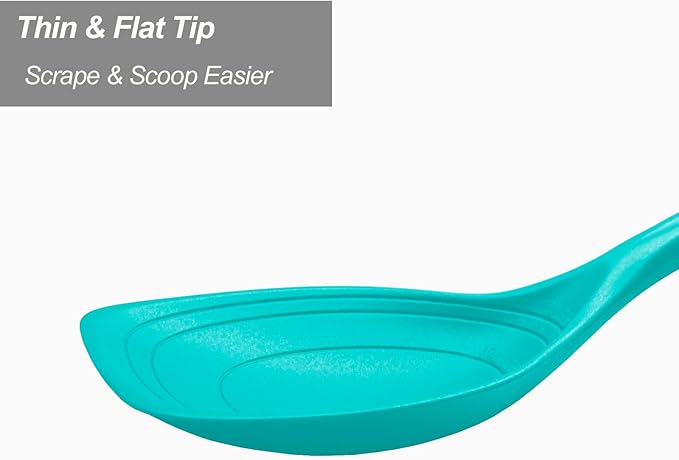 Large Silicone Cooking Spoon, Non-Stick Solid Spoon with Deep Blow and Measurement Mark for Mixing, Serving, Draining, Scooping, Scraping, Heat Resistant Kitchen Utensils, Teal