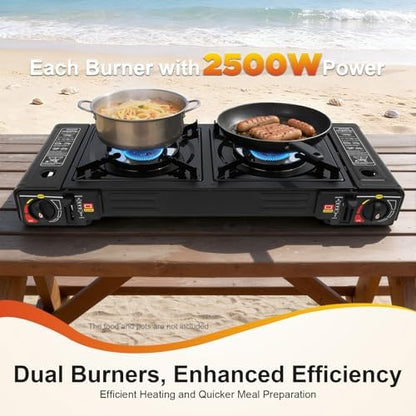 2-Burner Portable Butane Camping Stove,2500W Tabletop Gas Grill Cooker