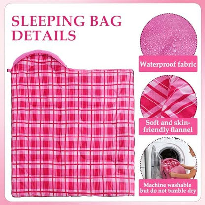 Uniqwamer Kids Sleeping Bag for Girls Boys - 4 Seasons Cold & Warm Weather Flannel Camping Sleeping Bags, Lightweight & Waterproof 45°F Sleeping Bag for Camping Hiking Outdoor Travel