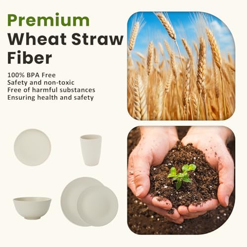 Homienly 40 PCS Dinnerware Set Service for 8, Kitchen Wheat Straw Dinnerware Set Unbreakable - Plates Set, Bowls Set,Cups Set, Microwave and Dishwasher Safe Dish Set for Dinner, Outdoor(Beige)