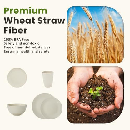 Homienly 40 PCS Dinnerware Set Service for 8, Kitchen Wheat Straw Dinnerware Set Unbreakable - Plates Set, Bowls Set,Cups Set, Microwave and Dishwasher Safe Dish Set for Dinner, Outdoor(Beige)