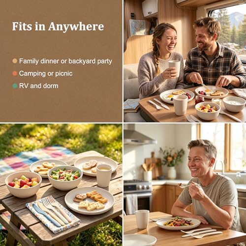 Kids Dinnerware Sets, Unbreakable Bowls and Plates Set for 4(Beige)