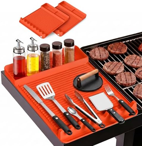 Heat Resistant Silicone Grill Mat for Blackstone - 2Pack 16x11.5'' Non-Slip BBQ Tool Mat, Outdoor Cooking Camping & Tailgating, for Men Grilling（Orange）