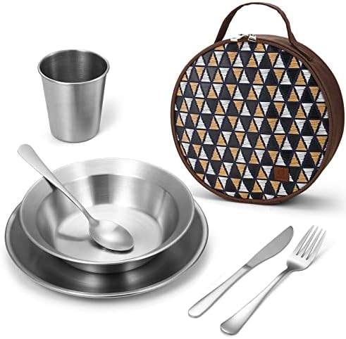 Odoland Stainless Steel Camping Mess Kit for Outdoor Family & Person