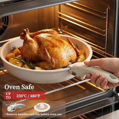 YASHE 15Pcs Nonstick Pots and Pans Set with Detachable Handle, Oven Safe