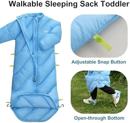 Walkable Toddler Sleeping Bags for Kids, Boys Girls (2T-4T) - Puffy Camping Sleeping Sack for Indoor, Outdoor, Travel, Sleepover, Slumber Party (up to 46 in)- Machine Washable, Lightweight