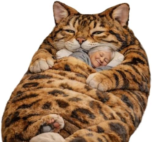 Giant Fluffy Cat Sleeping Bag for Adults - Soft Plush Cat Shaped Sleeping Bag for Human, Cozy & Warm Envelope Style Blanket Animal Shaped Sleep Bags for Home Camping Travel