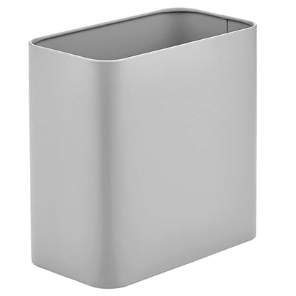 mDesign Small Metal 2.4 Gallon Trash Can Wastebasket Garbage Bin for Bathroom, Slim Rubbish Waste Trashcans Master/Guest Bath, Bedroom, Garage, Mirri Collection, Gray (23578MDBST)